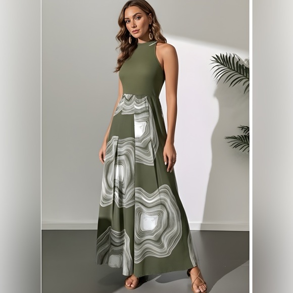 Green Boho Printed Halterneck Jumpsuit - Picture 1 of 7